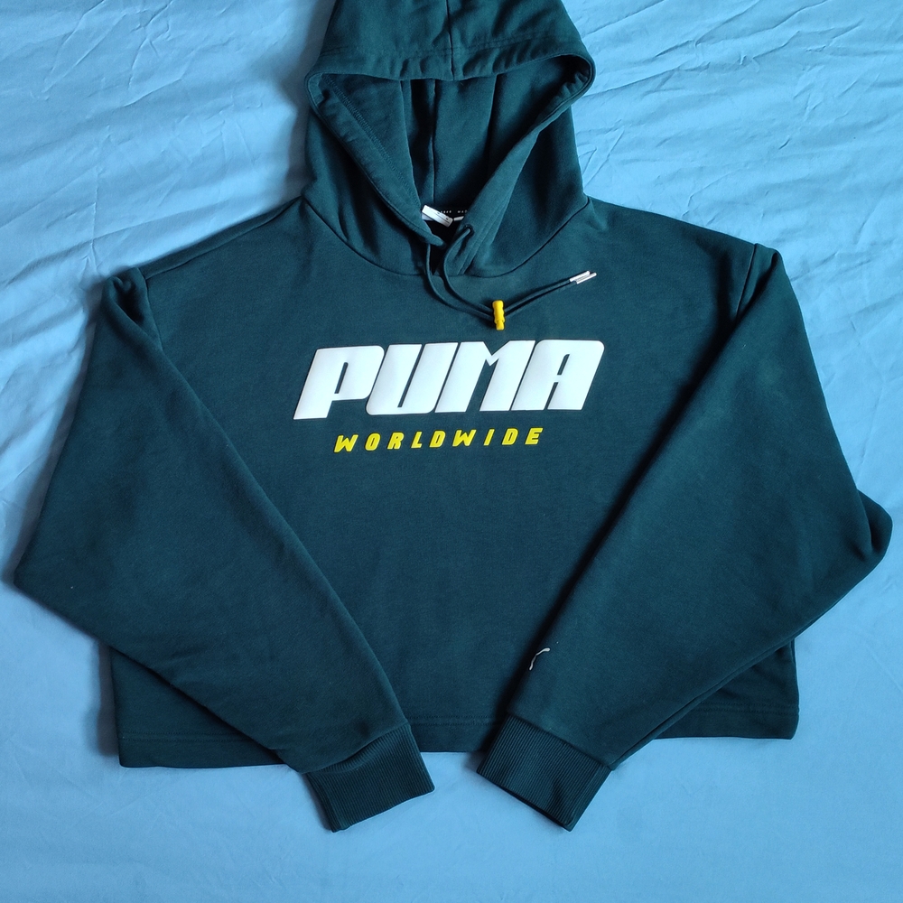 PUMA Womens Green Hoodie Crop-Top Sweater